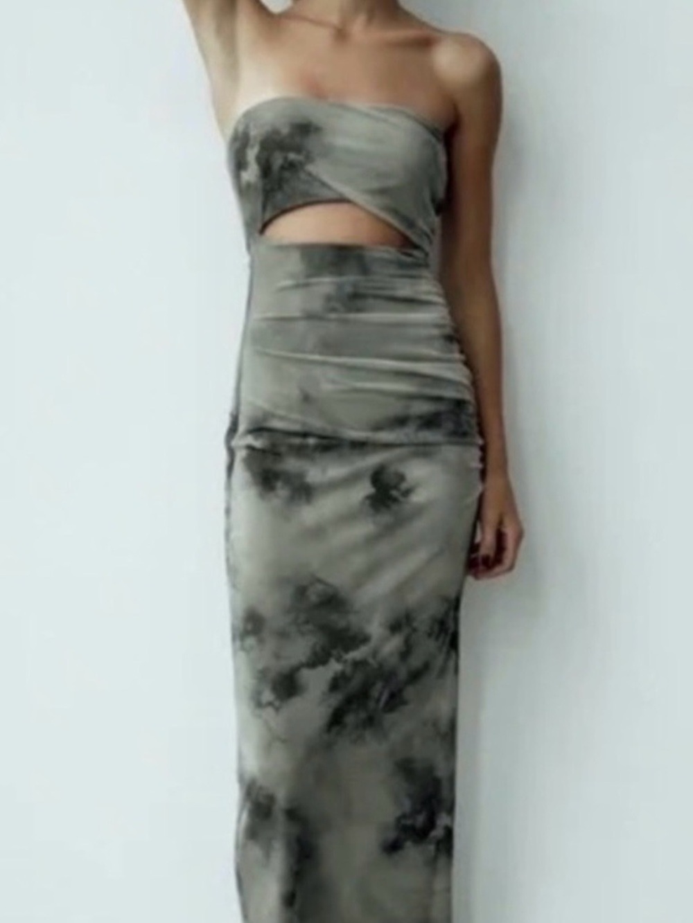 NWOT Zara Strapless Olive Cutout Maxi Dress, M